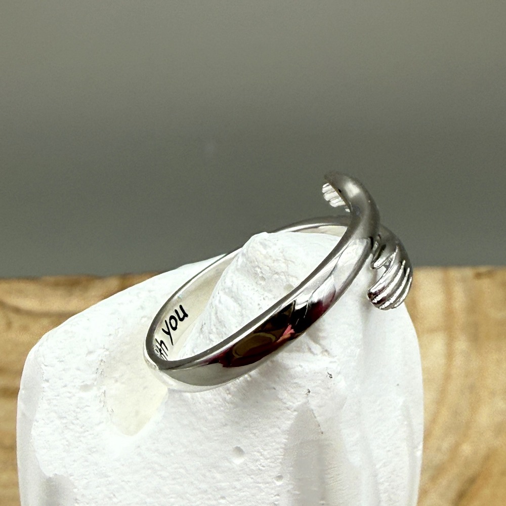 S999 Pure Silver Hug Ring Always With You Engraved Adjustable Bypass Band - Picture 3 of 7